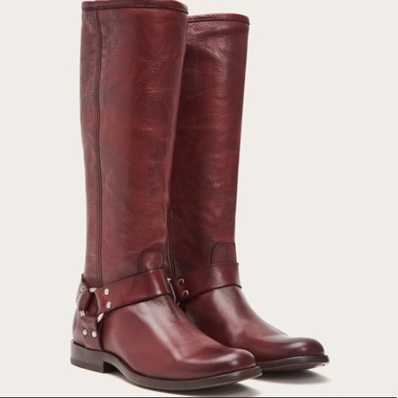 Frye Shoes - Frye Phillip Burnt Red Leather Harness Boots 6.5